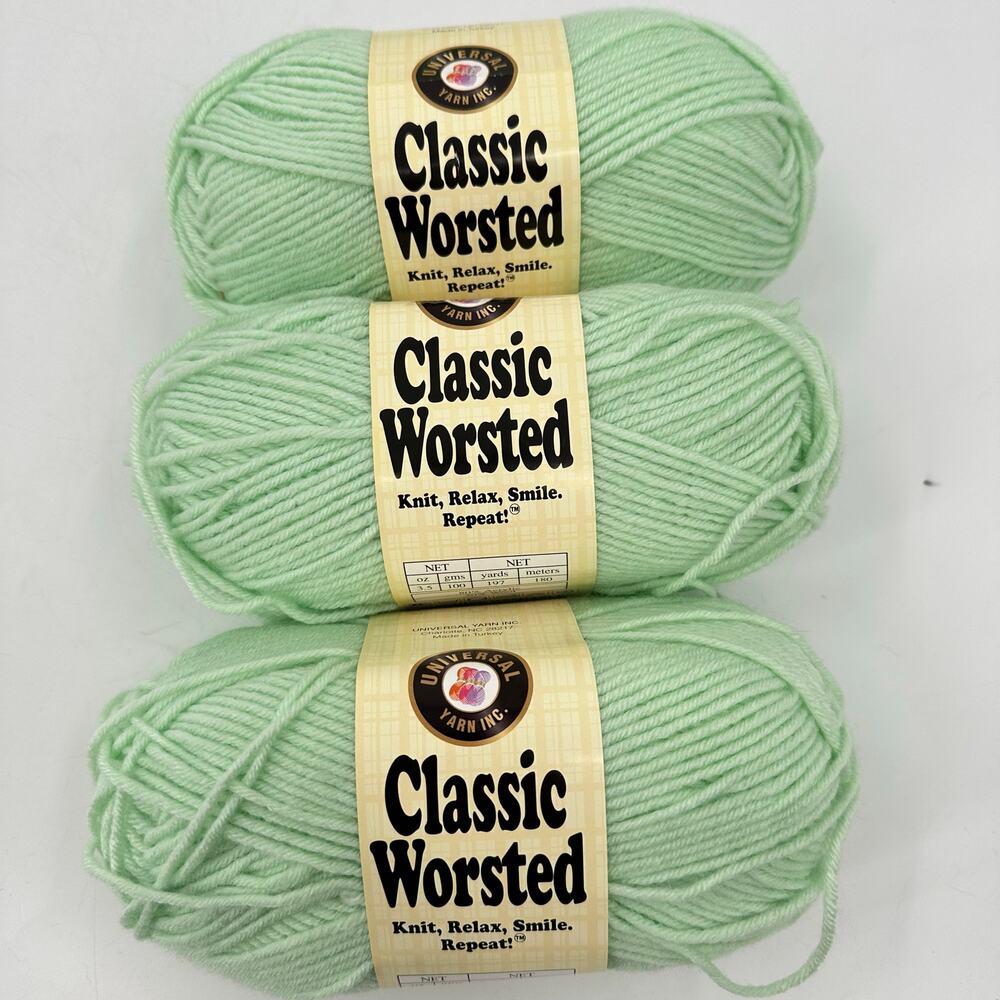 3 Universal Yarn Classic Worsted MINT GREEN #634 Acrylic Wool 80/20 Med Weight